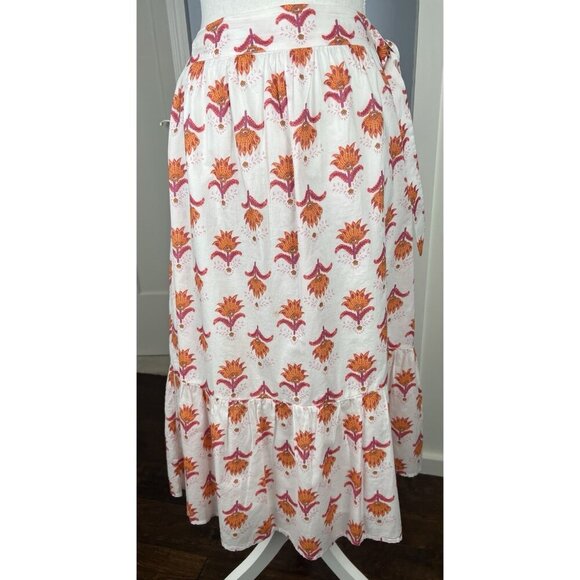 Women's J. Crew White Pink & Orange Floral Midi Skirt | Size 12 - Picture 3 of 9